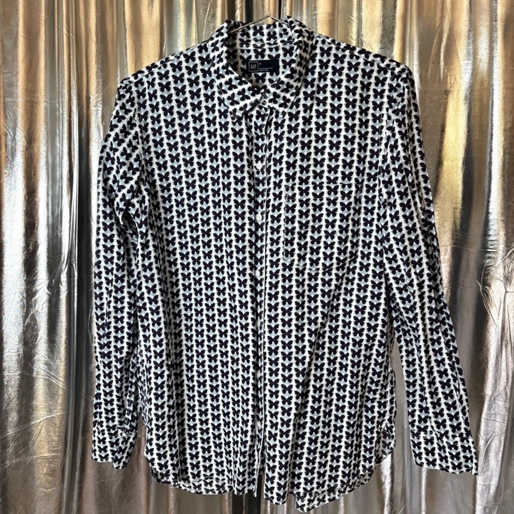 Gap Butterfly Print Boyfriend Button Down Shirt